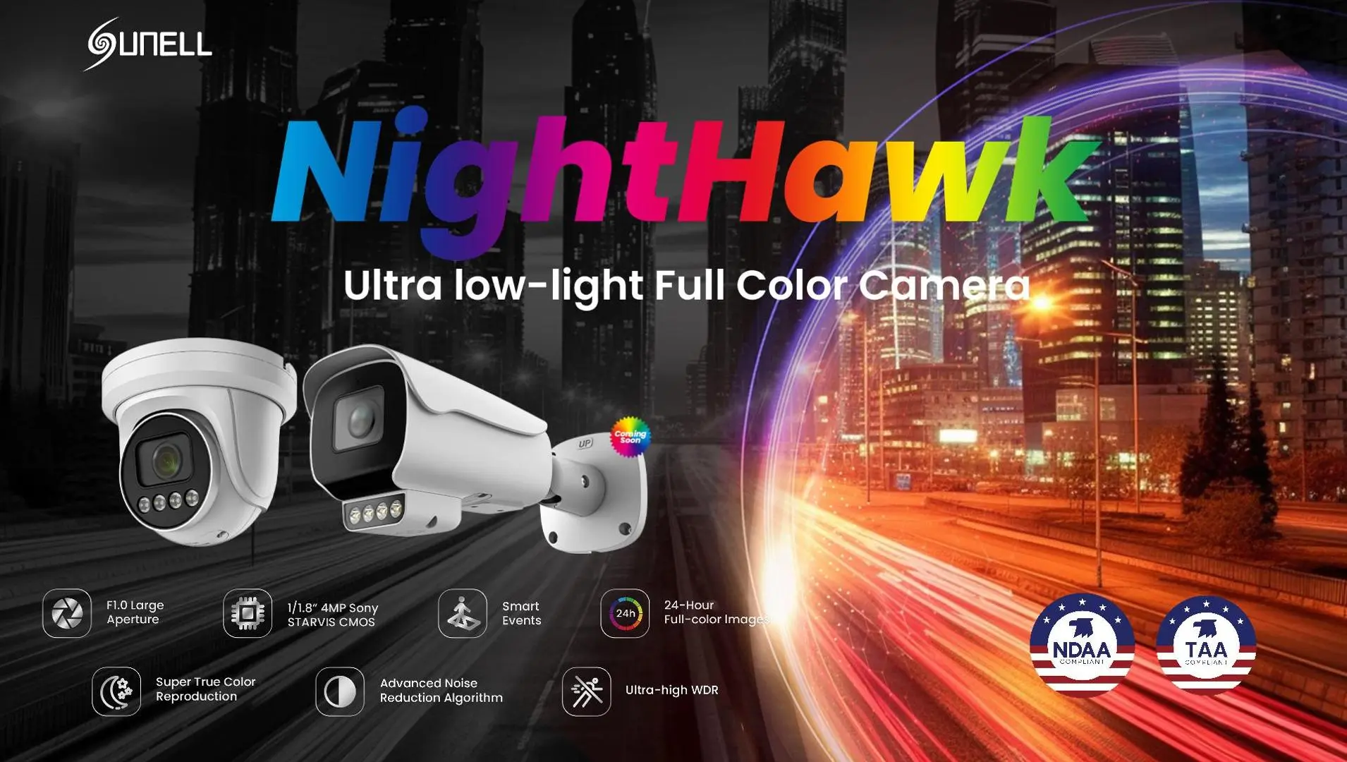 Sunell Nighthawk Inteligentna, pełnokolorowa kamera o bardzo słabym oświetleniu